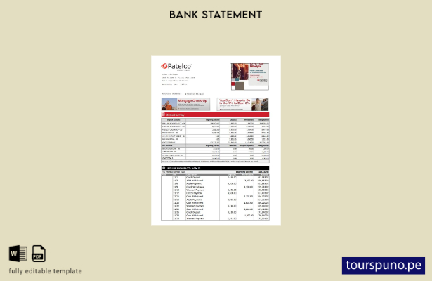 listo para imprimir plantilla de Excel de extracto bancario de California Patelc